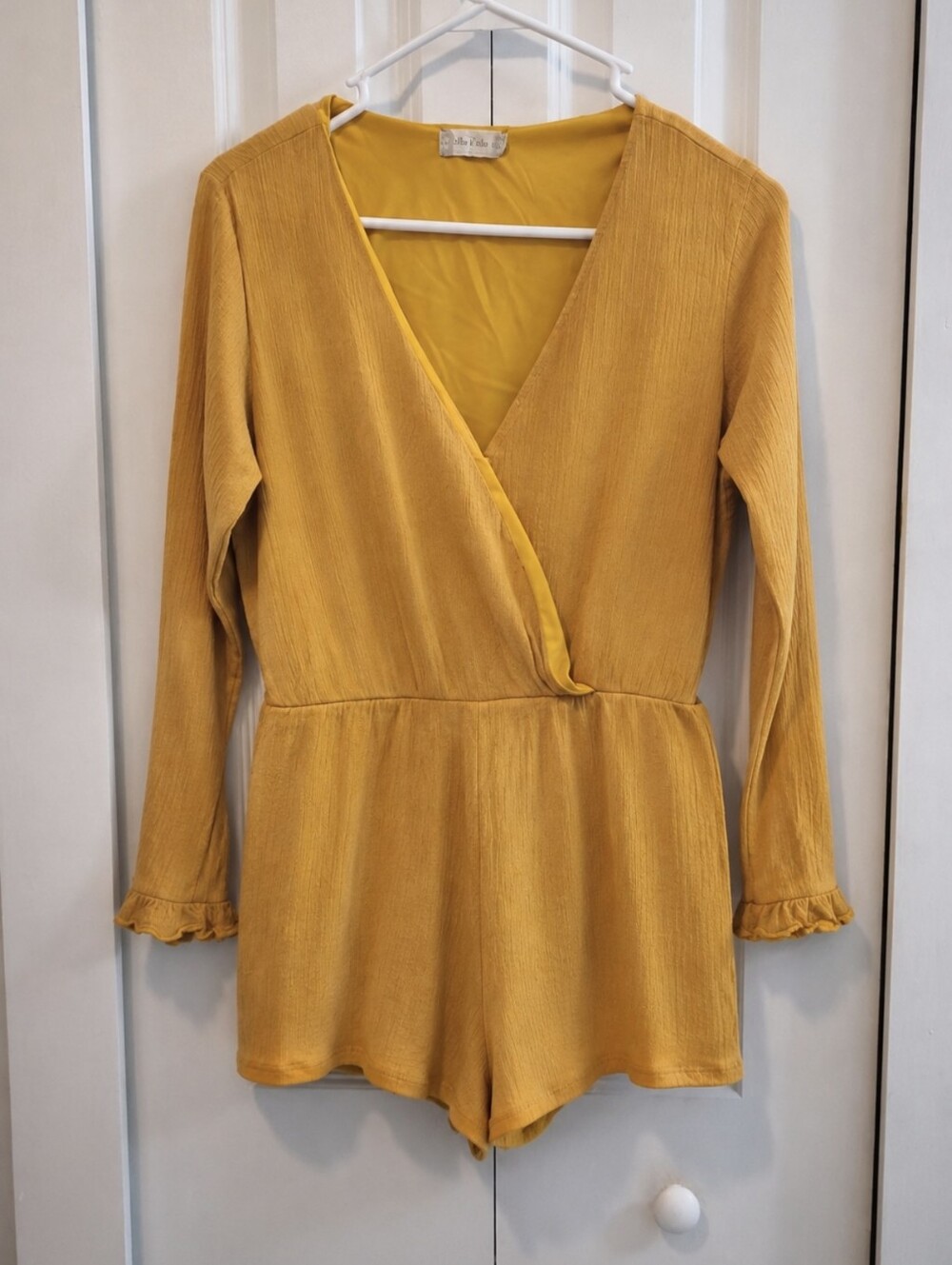 Altar'd State Mustard Yellow Long-Sleeve Wrap Romper